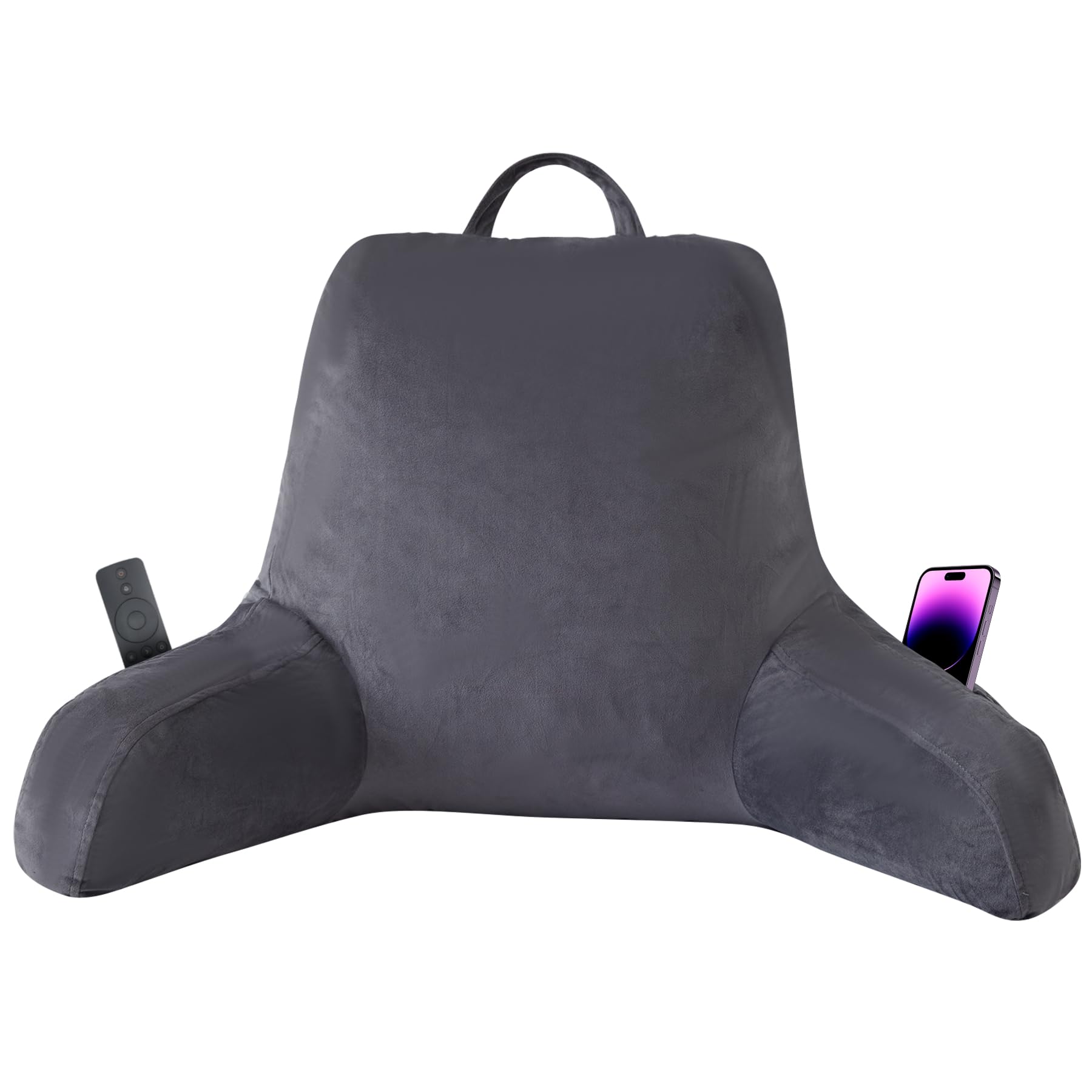 Ipynbap Reading Pillow With Arms For Adults, Back Pillow For Bed Sitting Up, Shredded Memory Foam Backrest Pillow With Pockets &